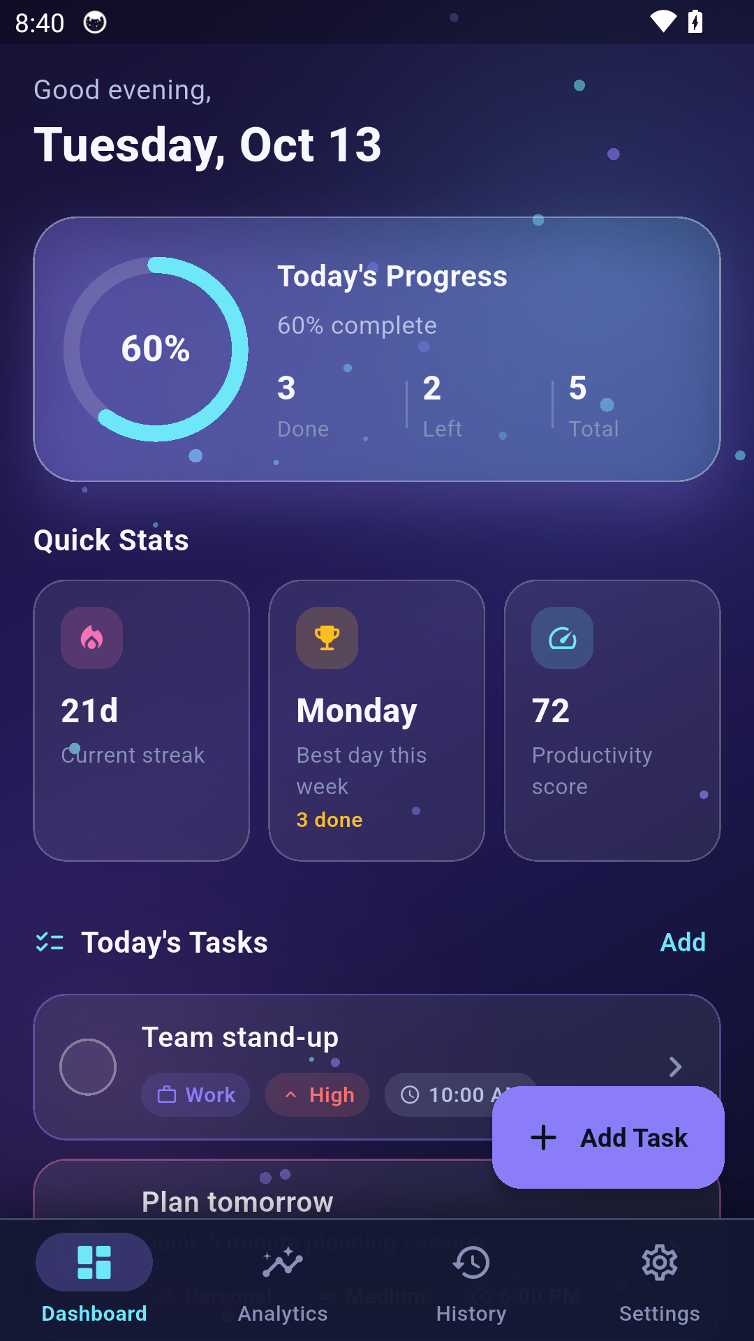 Alba Stats dashboard screen